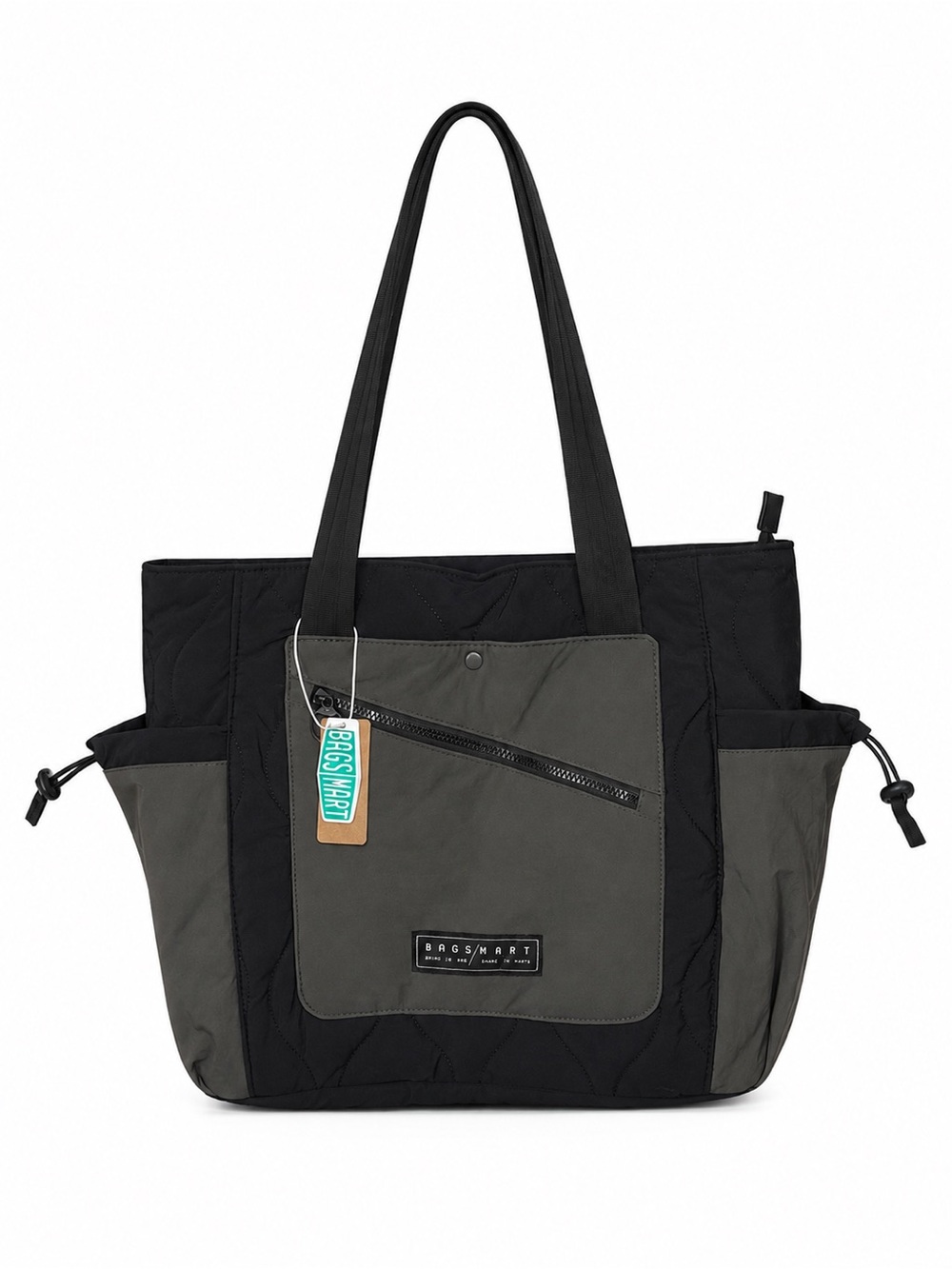 Baggsmart Quilted Tote Bag in Black & Olive Gray NWT